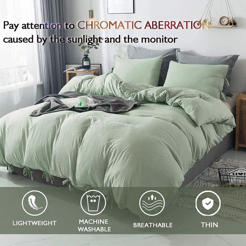 annadaif Sage Green Duvet Cover Full Size, 3 Pieces Soft Washed Microfiber Duvet Cover Set, Comforter Cover with Bowknot Bow Tie (1 Duvet Cover 79x90 Inch, 2 Pillowcases) Easy Care Bedding Set - Image 3